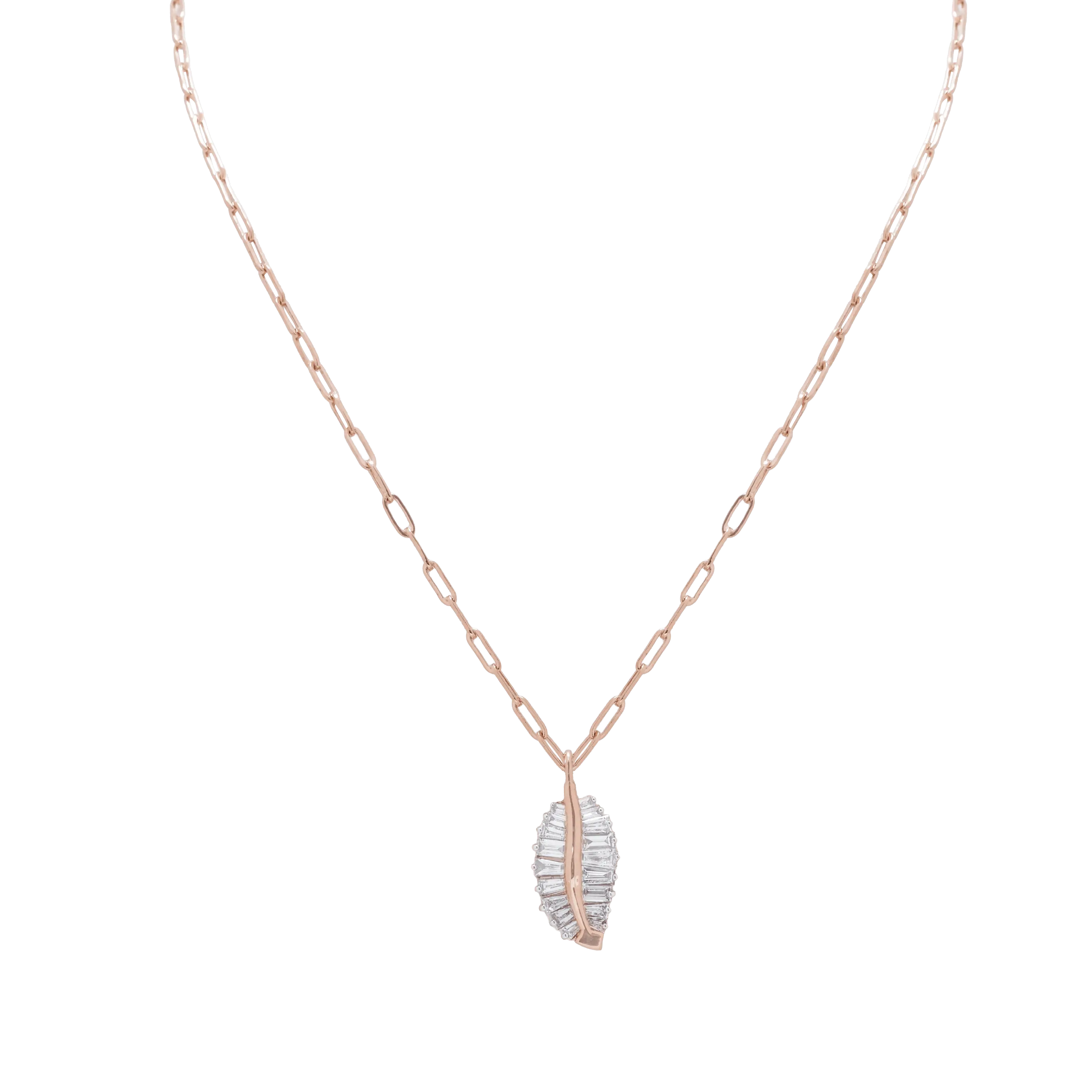 Rose Gold Leaf-Shaped Diamond Pendant Necklace