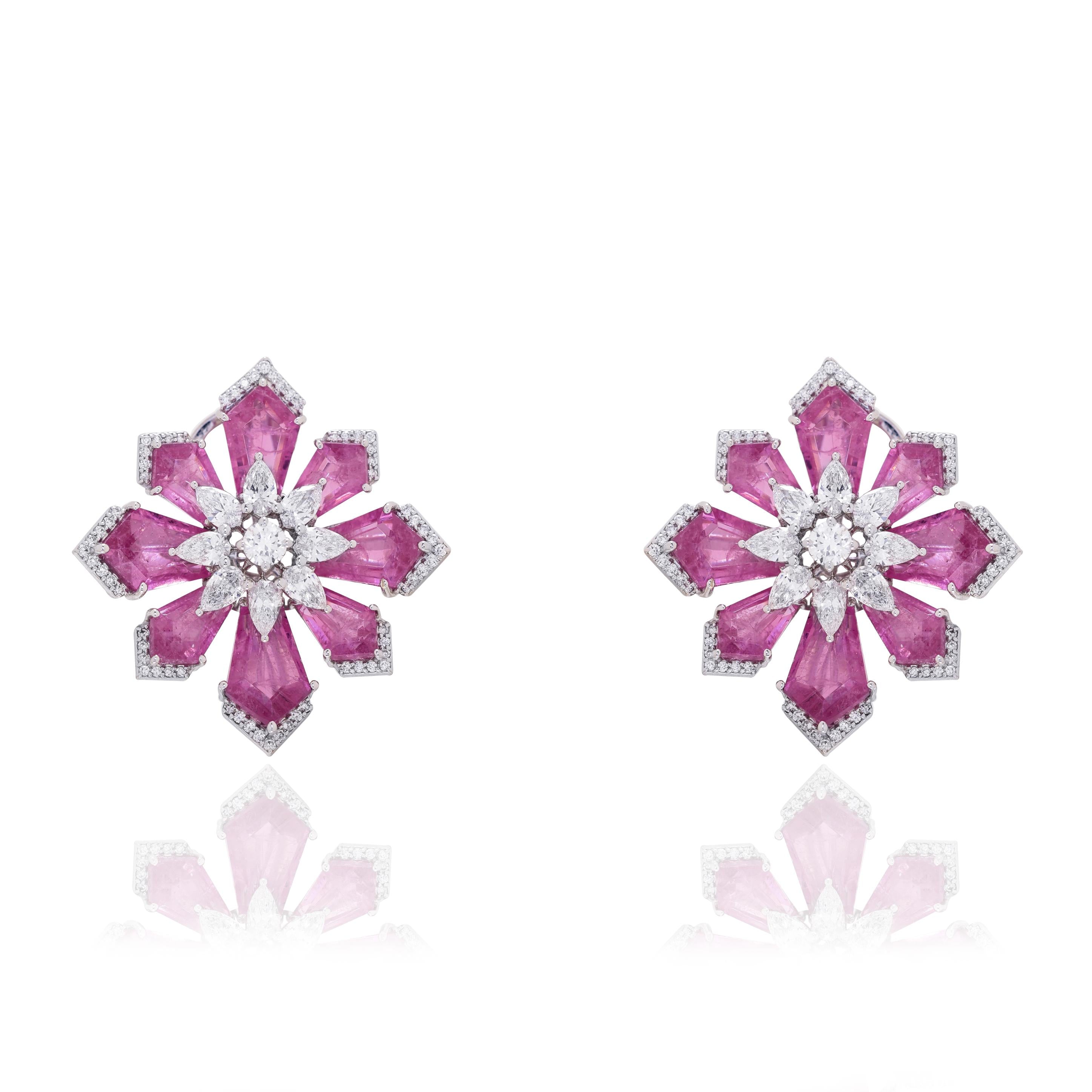 Pink Gemstone Floral Diamond Earrings