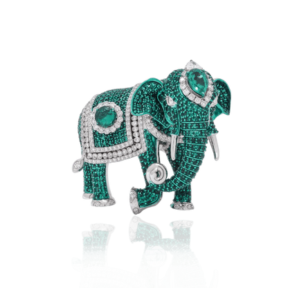 Emerald & Diamond Elephant Brooch