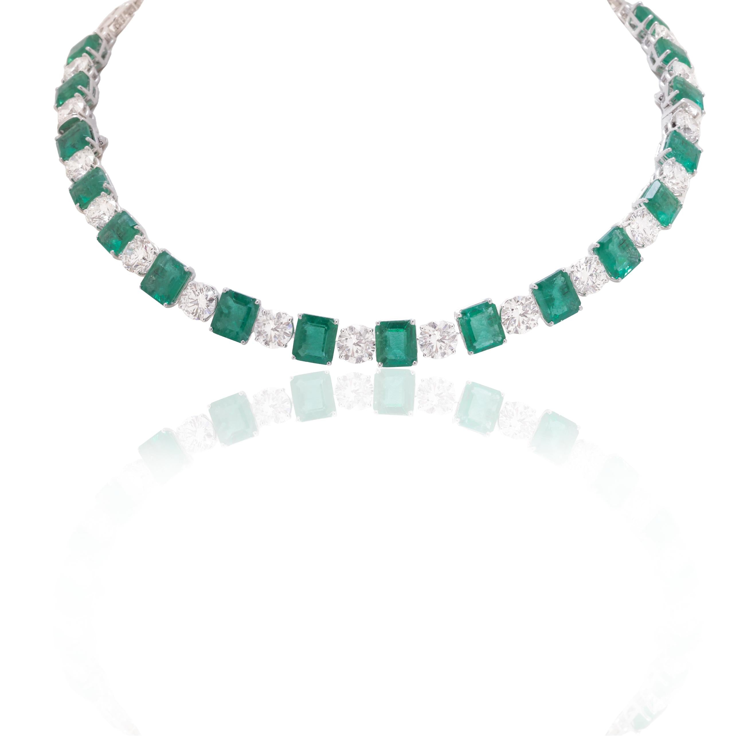 Emerald & Diamond Alternating Link Necklace
