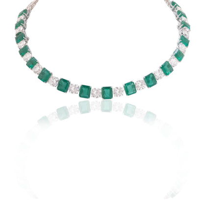 Emerald & Diamond Alternating Link Necklace