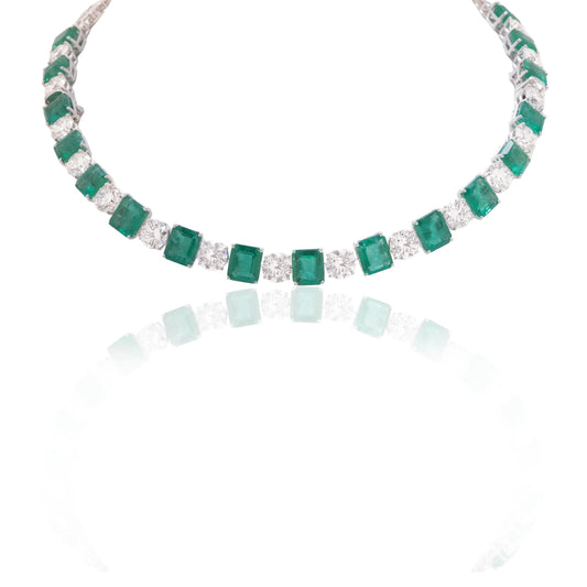 Emerald & Diamond Alternating Link Necklace