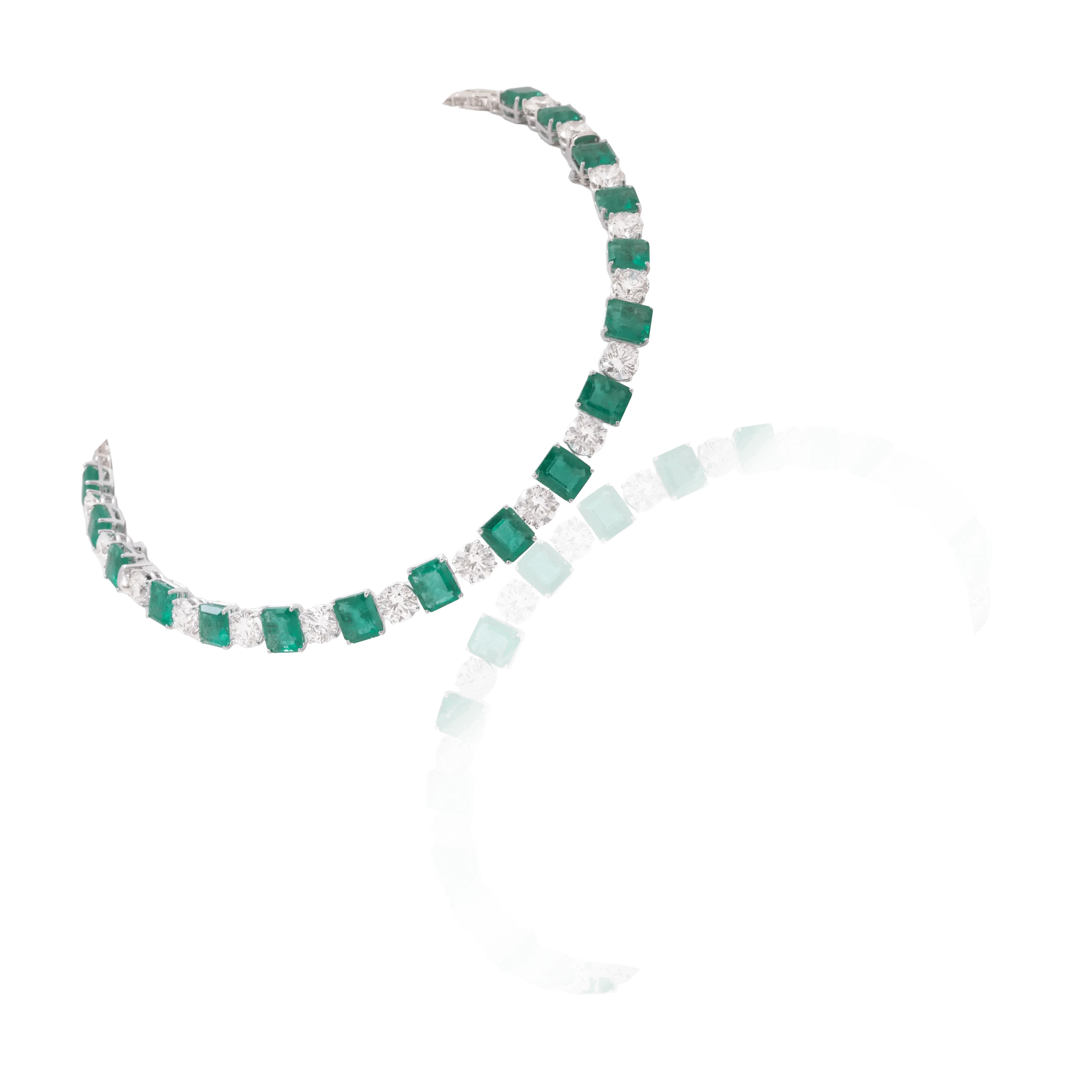 Emerald & Diamond Alternating Link Necklace