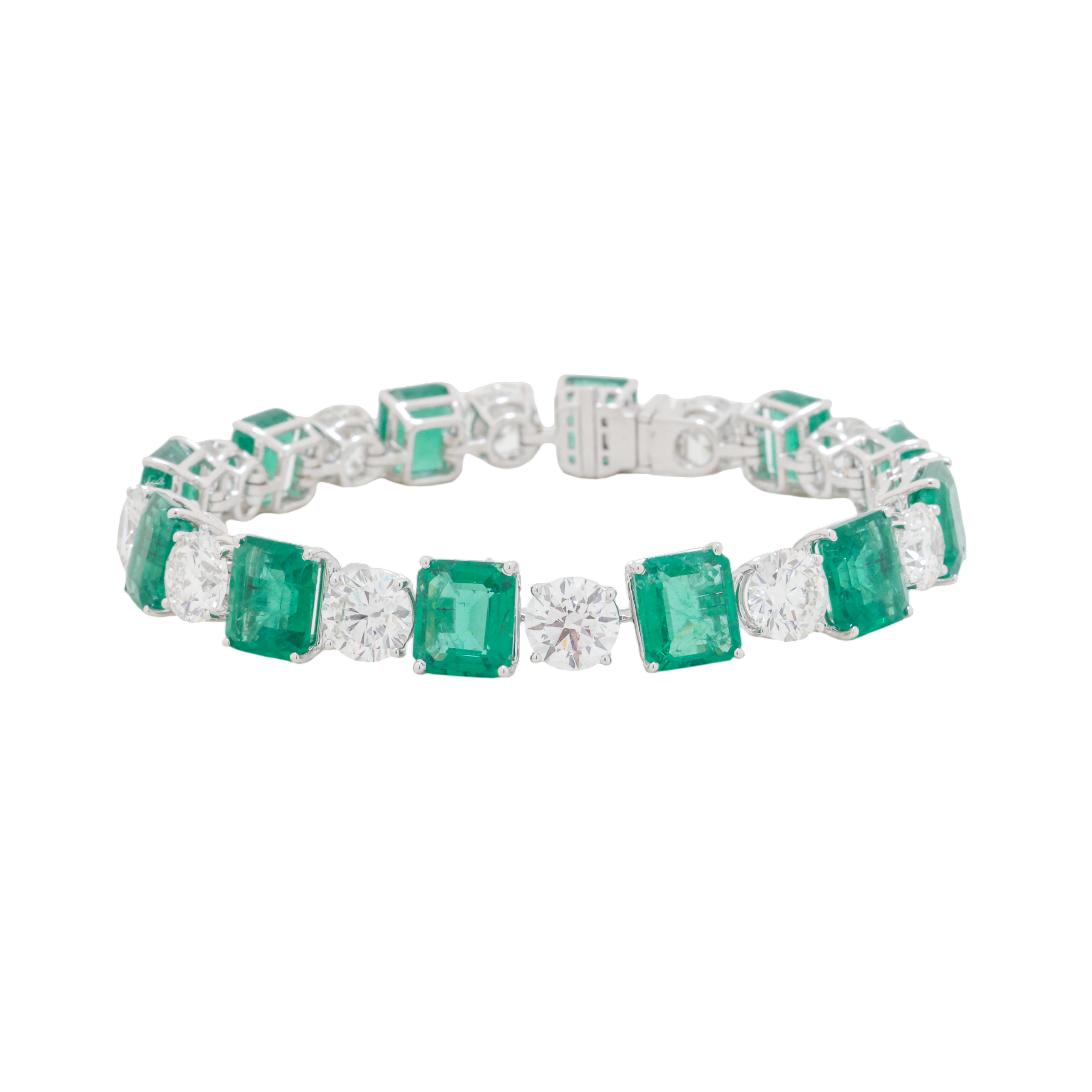 Emerald & Diamond Alternating Link Bracelet