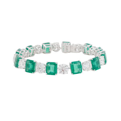 Emerald & Diamond Alternating Link Bracelet