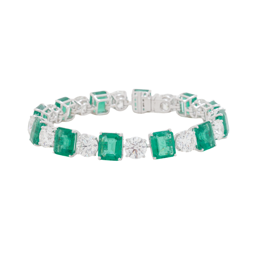Emerald & Diamond Alternating Link Bracelet