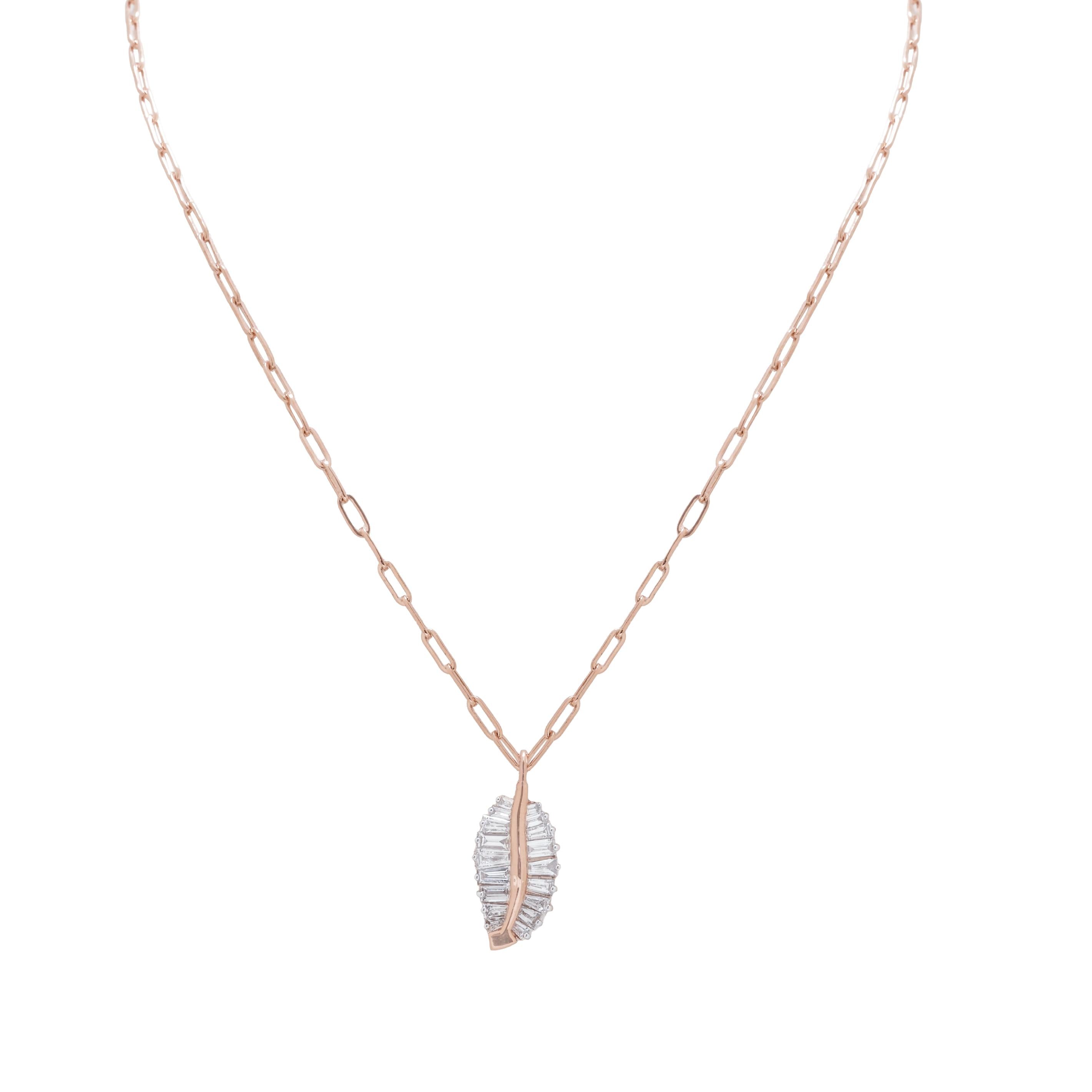 Rose Gold Leaf-Shaped Diamond Pendant Necklace