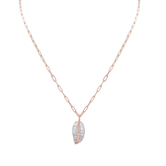 Rose Gold Leaf-Shaped Diamond Pendant Necklace