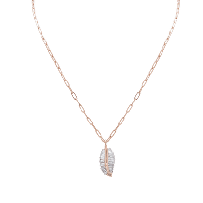 Rose Gold Leaf-Shaped Diamond Pendant Necklace