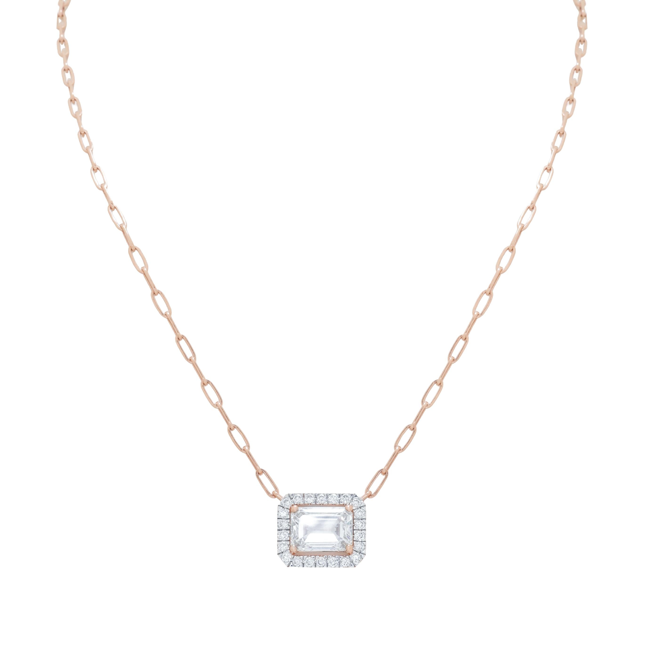 Rose Gold Emerald-Cut Diamond Pendant Necklace