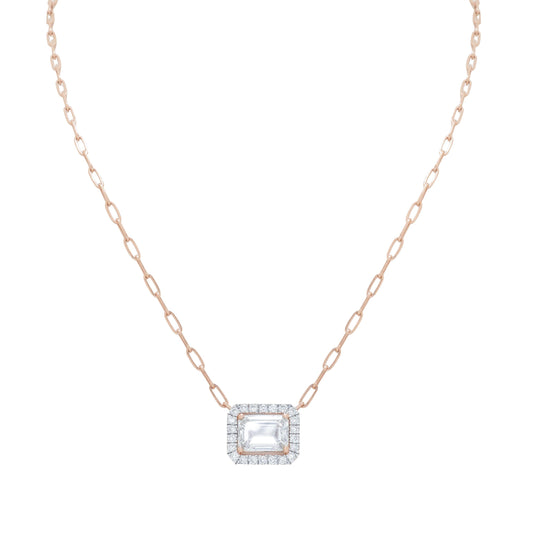 Rose Gold Emerald-Cut Diamond Pendant Necklace