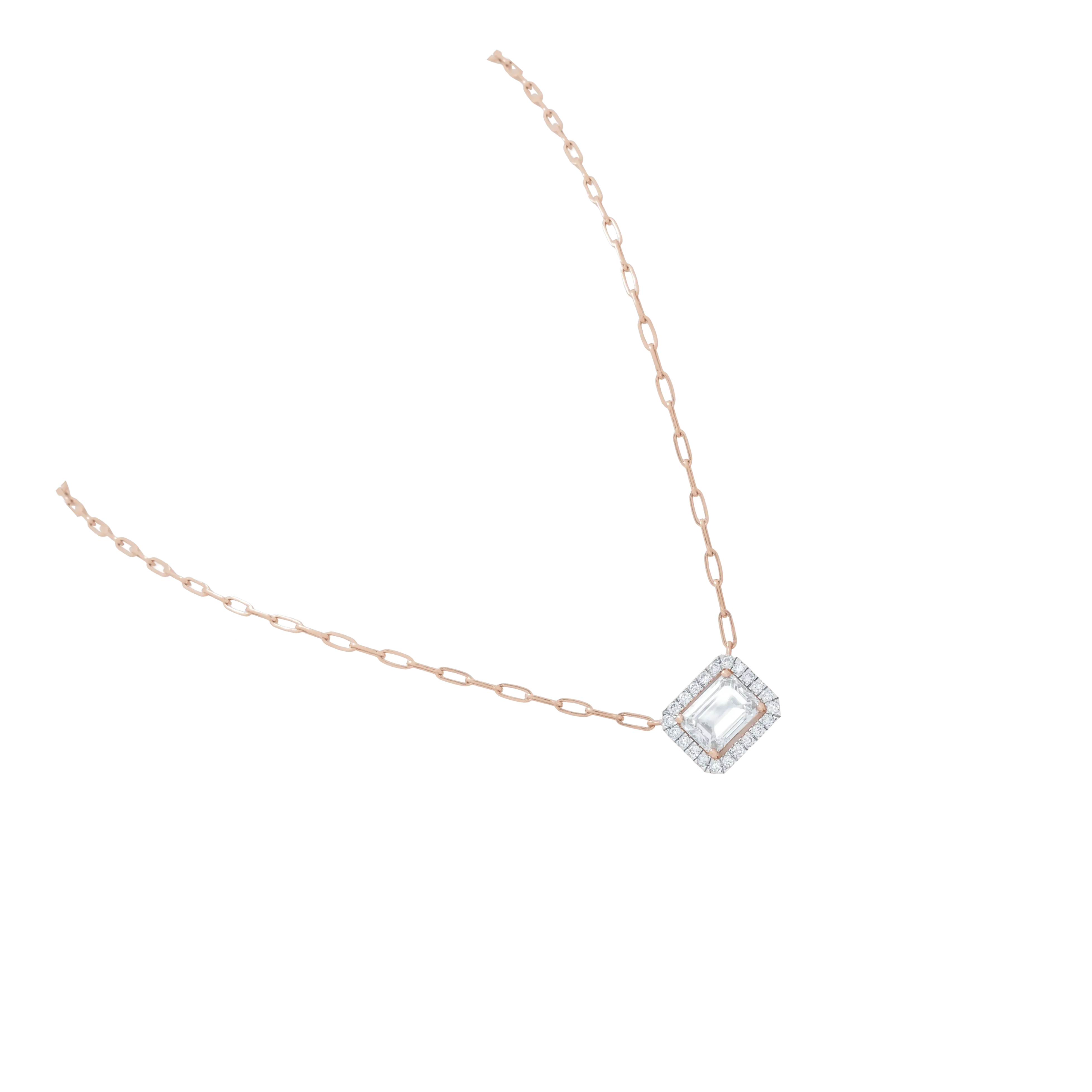 Rose Gold Emerald-Cut Diamond Pendant Necklace