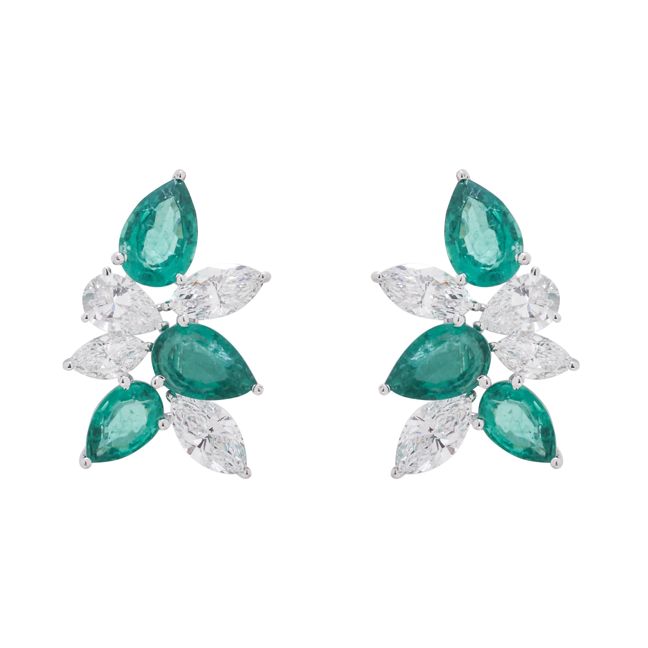 Emerald & Diamond Leaf Earrings