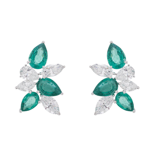 Emerald & Diamond Leaf Earrings