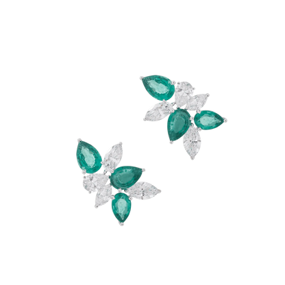 Emerald & Diamond Leaf Earrings