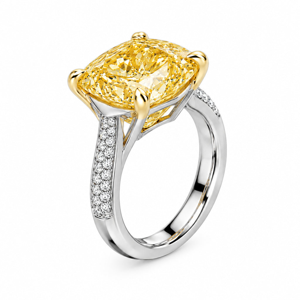 Yellow Sapphire & Diamond Cushion-Cut Ring