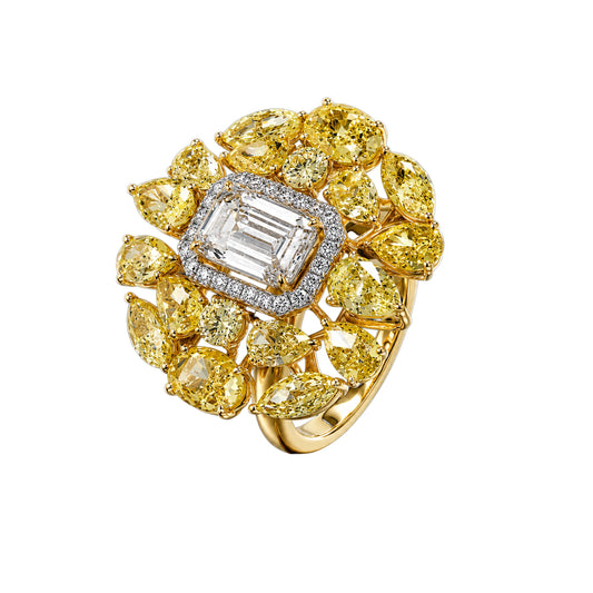 Yellow Diamond Floral Cluster Ring