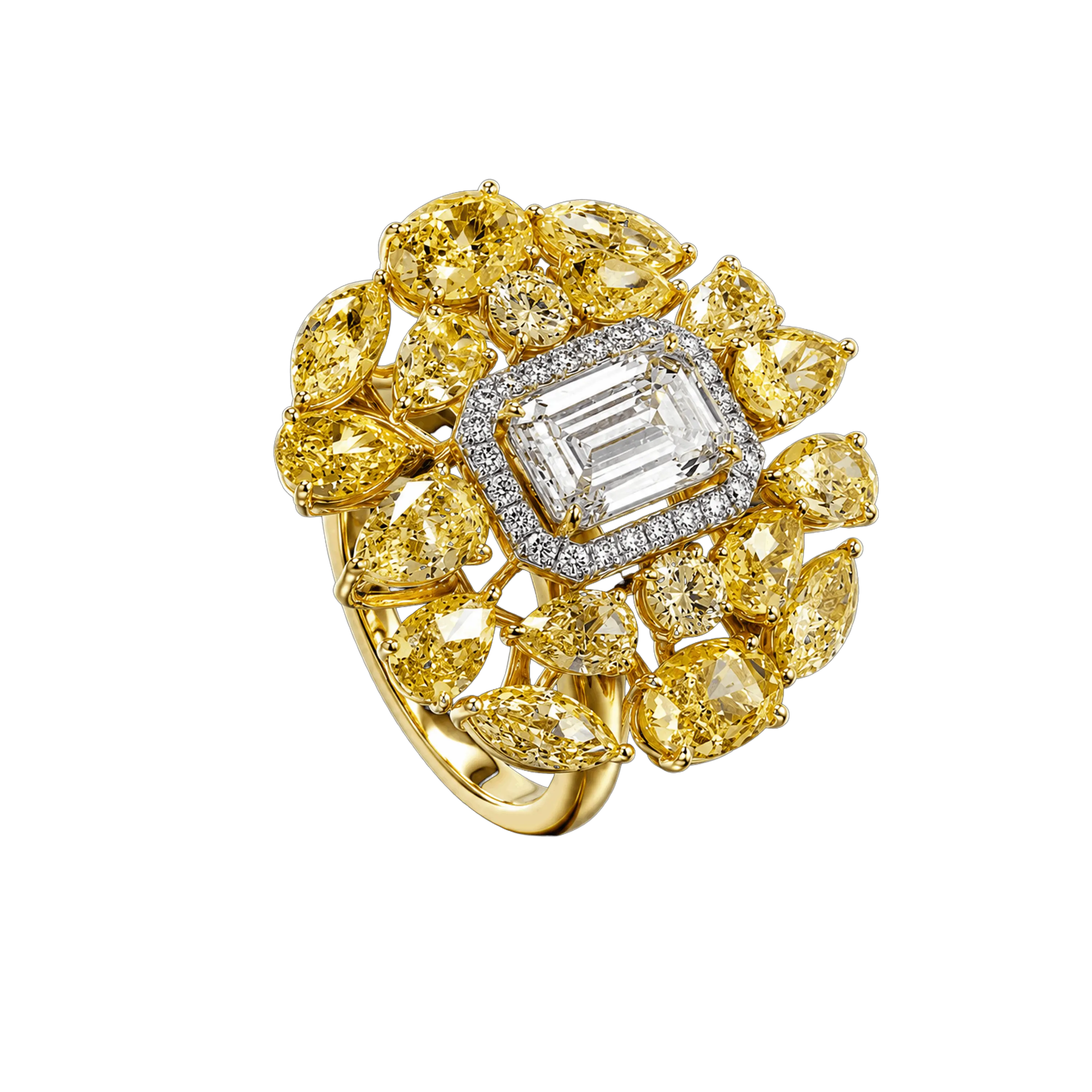 Yellow Diamond Floral Cluster Ring