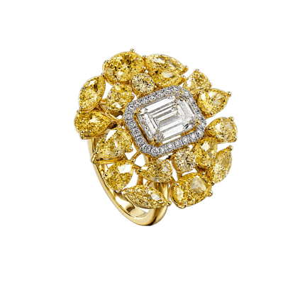 Yellow Diamond Floral Cluster Ring