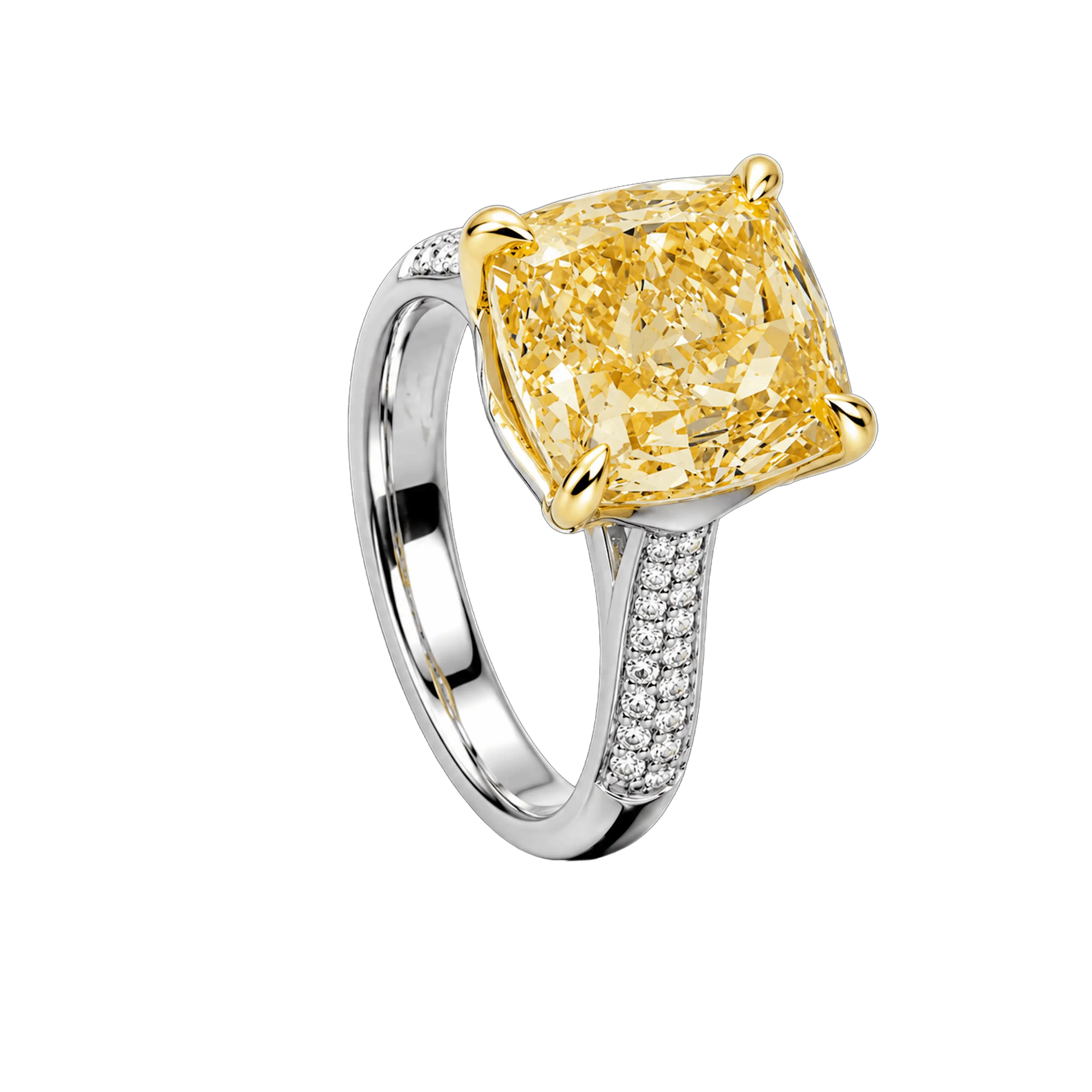 Yellow Sapphire & Diamond Cushion-Cut Ring