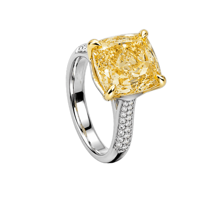Yellow Sapphire & Diamond Cushion-Cut Ring