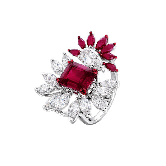 Ruby & Diamond Floral Cluster Ring