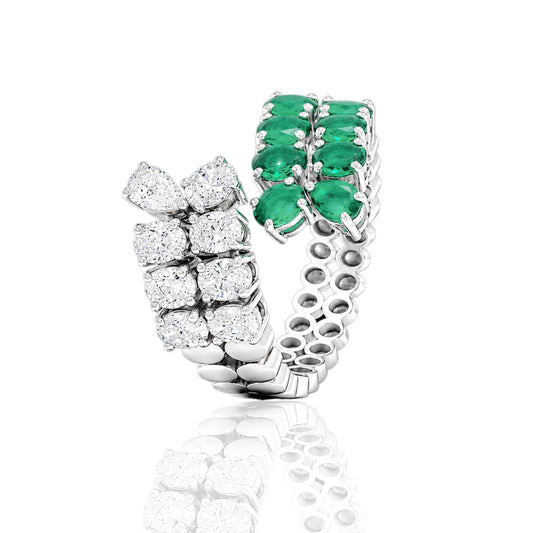 Emerald & Diamond Floral Cuff Ring