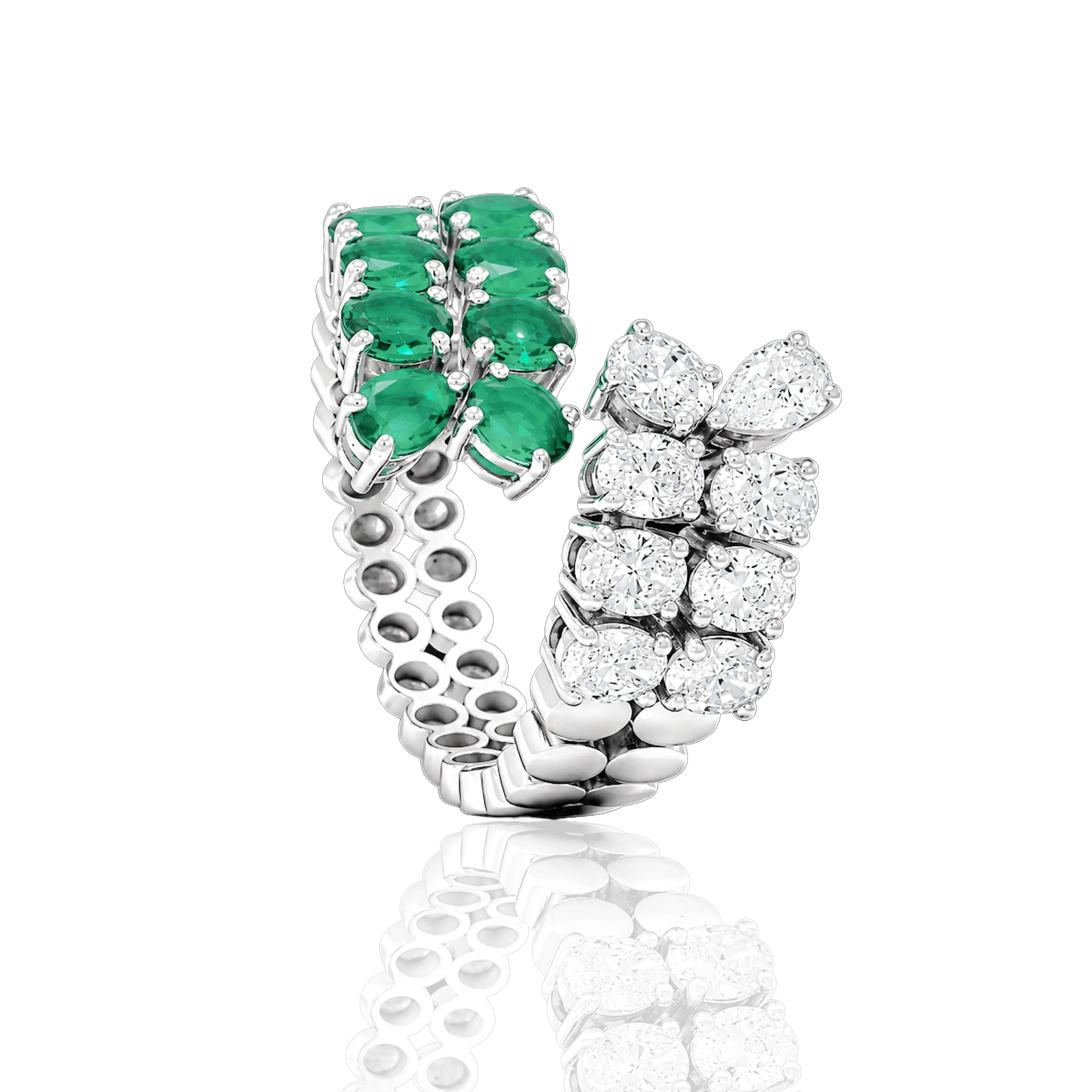 Emerald & Diamond Floral Cuff Ring