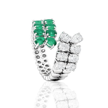 Emerald & Diamond Floral Cuff Ring