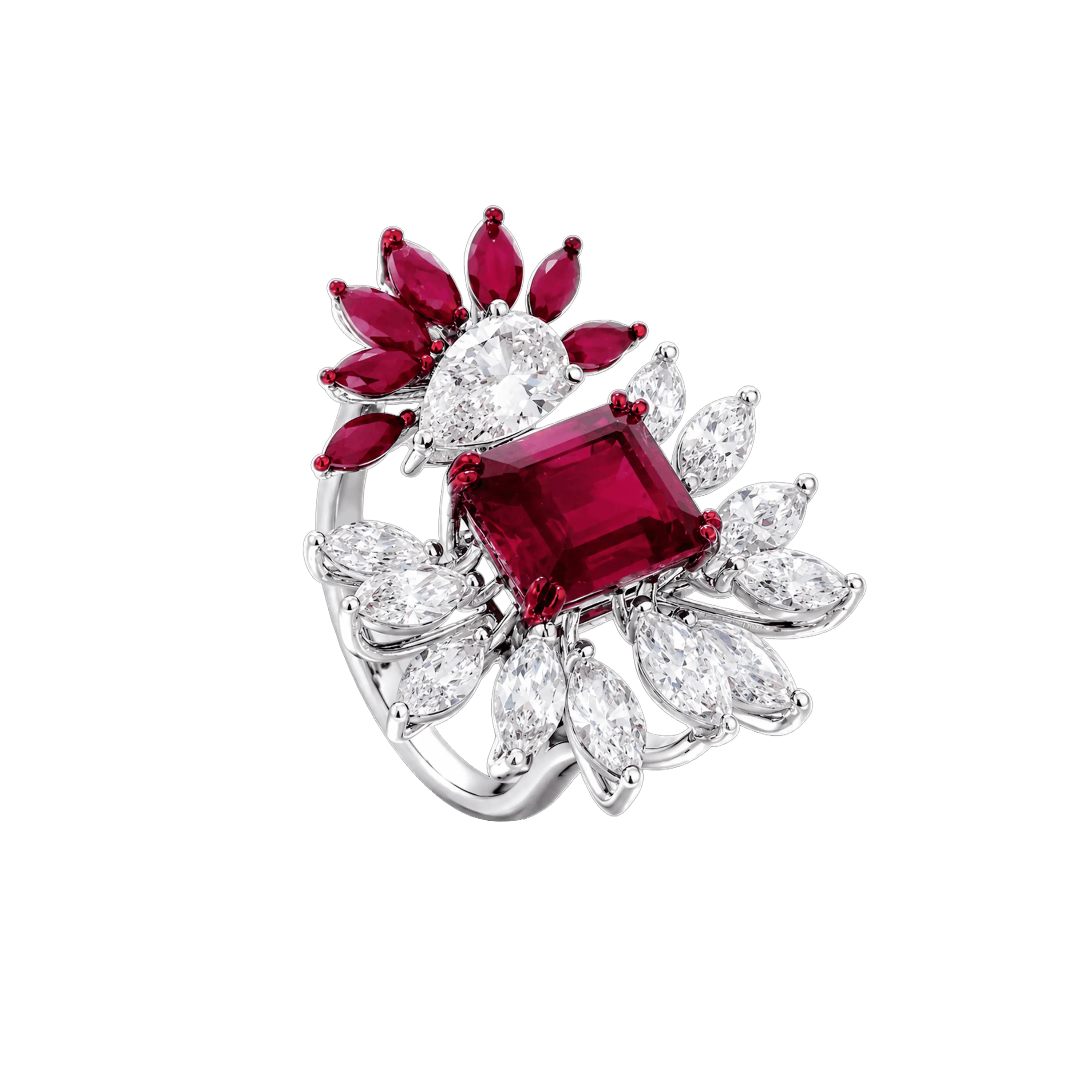 Ruby & Diamond Floral Cluster Ring