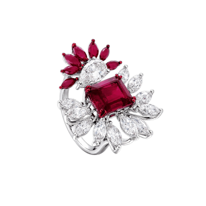 Ruby & Diamond Floral Cluster Ring